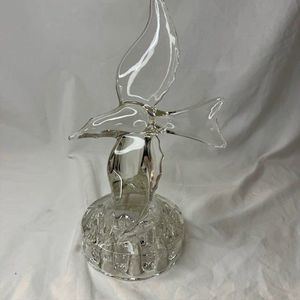 Vintage Cambridge Flower Frog, Clear Glass Seagull 9 Hole